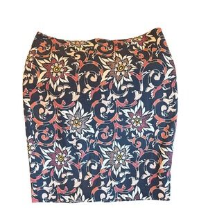 LOFT Navy Floral Pencil Skirt Size 12 Eclectic‎ Grandma BOHO Career